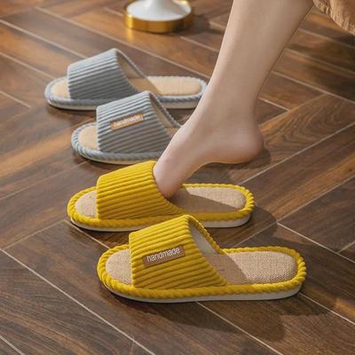 Женские домашние тапочки из хлопка и льна - бесшумные, на все времена года, для использования в помещении, лето/весна/осень.