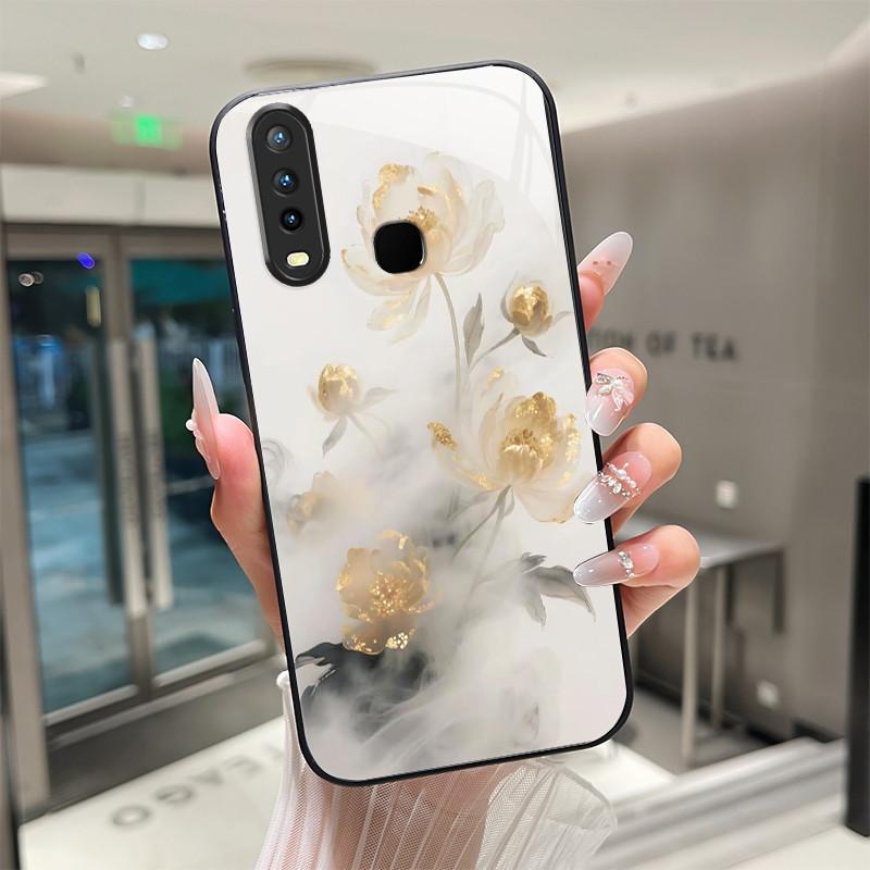 Красивый Цветок Милые Кошки Чехол Для Vivo Y11 2019 1906 Y12 Y17 Y15 Y19 Закаленное Стекло Чехол Для Телефона Защитная Крышка Жесткий Корпус