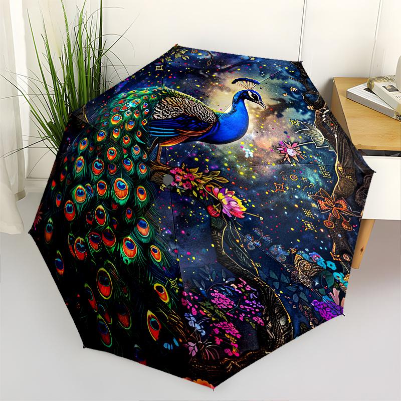 Peacock,Fantasy Automatic Folding Umbrella 8 rib Lightweight Design, Durable Iron Frame, Compact and Portable, Perfect Gift for Birthday,