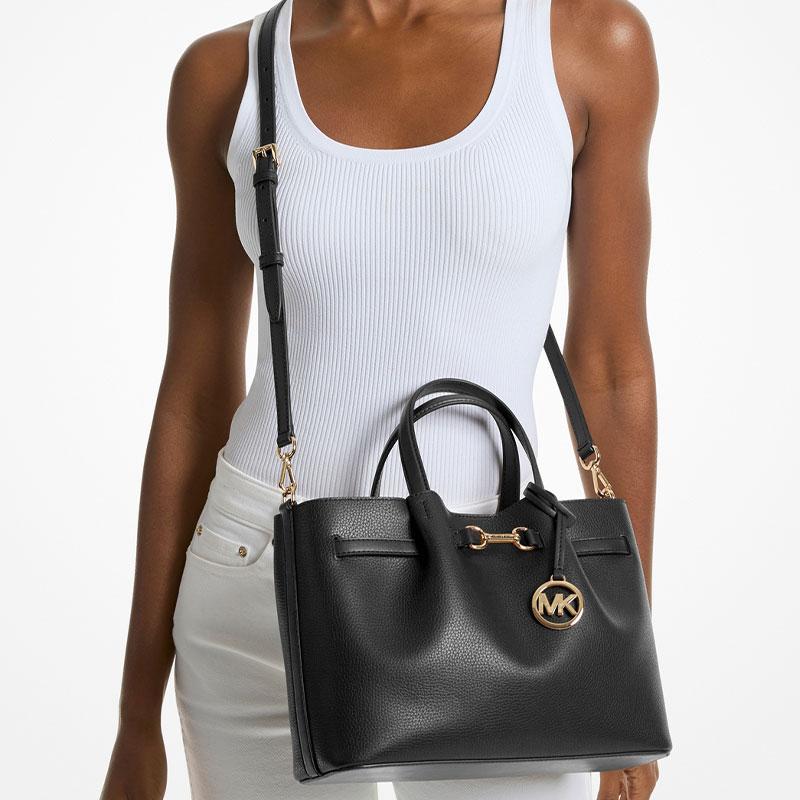 Michael Kors MK Carson Logo Magnetic Closure Leather Shoulder Tote Bag Medium Women handbags Black 35S5G2ZS3T-BLACK