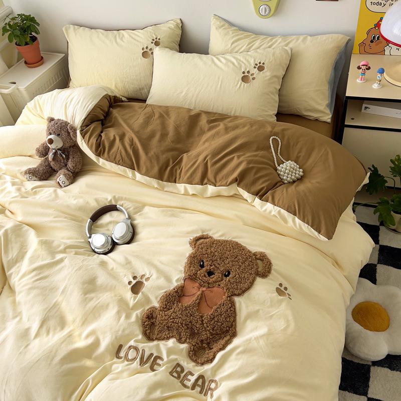 Мультяшный Мягкий Хлопковый Моющийся Комплект из 3 предметов для Односпальной Кровати: Простыня на резинке, Простыня, Приятная к коже