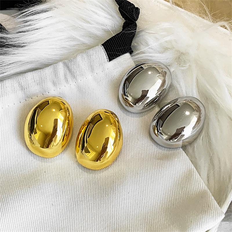 Большие овальные бобы, гладкие, золотистого цвета, круглые, металлические серьги-гвоздики, уникальные, преувеличивают геометрическую индивидуальность, женские ювелирные изделия, подарок