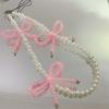 Korea Pink Bowknot Pearl Pendant Beaded Rope Strap New Phone Accessrioes