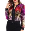 Women Sequin Jackets Sparkly Bomber Jackets VNeck Long Sleeve Zipper Glitter Clubwear Fashion Coat