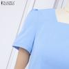 ZANZEA Женское повседневное летнее платье А-силуэта с квадратным вырезом и короткими рукавами
