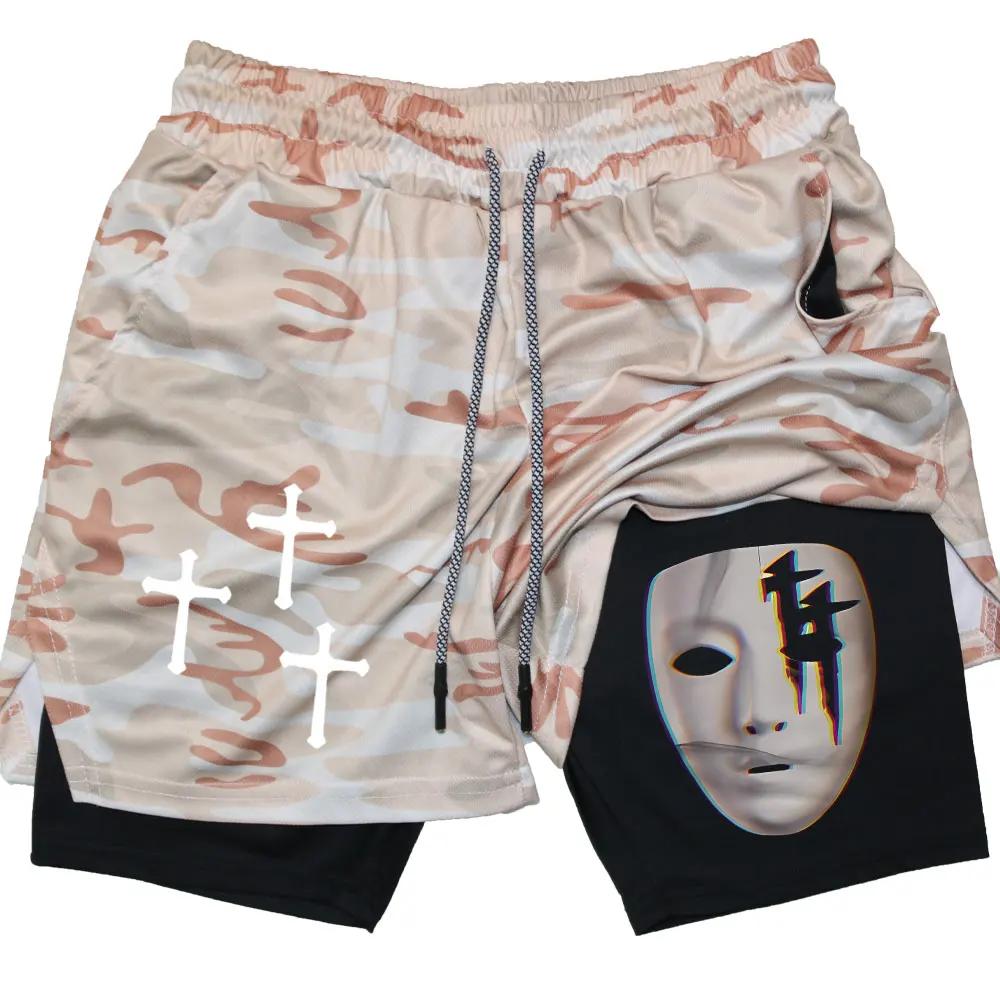 Спортивные шорты Y2K 2 в 1, сетчатые, быстросохнущие, спортивные шорты для фитнеса, тренировки, двухслойные, летние шорты для занятий доской