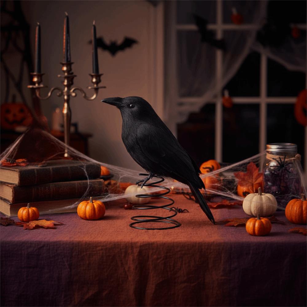 Terrifying Straw Doll Ornament Flexible Spring Base Halloween Raven Desk Doll Ghost Festival