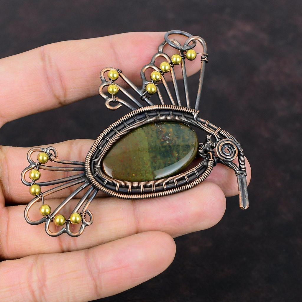 Подвеска из кровавого камня, медная проволока, кулон, кулон ручной работы, ювелирные изделия из кровавого камня, драгоценный камень, птица, кулон, медная проволока, ювелирный подарок для женщин