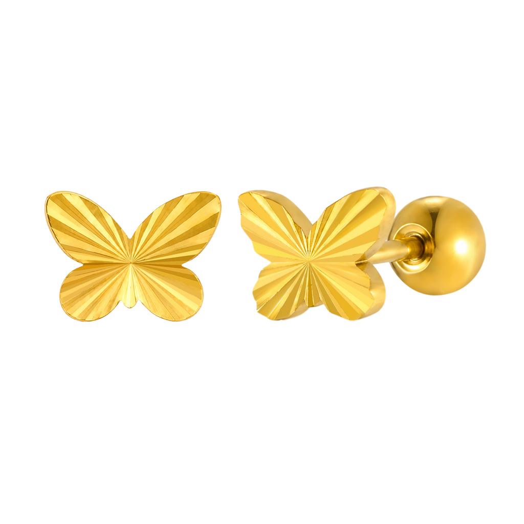 18K Gold Plated Stainless Steel Cartilage Stud Earrings, Dainty CZ Heart Butterfly Crown Multi Piercing Earring for Women