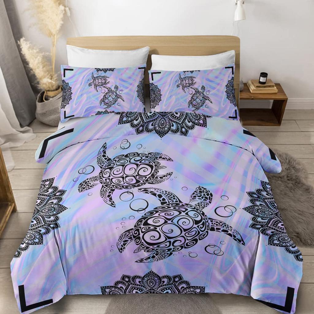 Sea Animals Duvet Cover Set Turtle Print Bedding Sets Queen Size 3D Gorgeous Luxury Comforter Cover Set Marine Life Quilt Cover