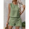 Ladies Solid Colour Sleeveless Vest Shorts Casual Fashion Two Piece Set