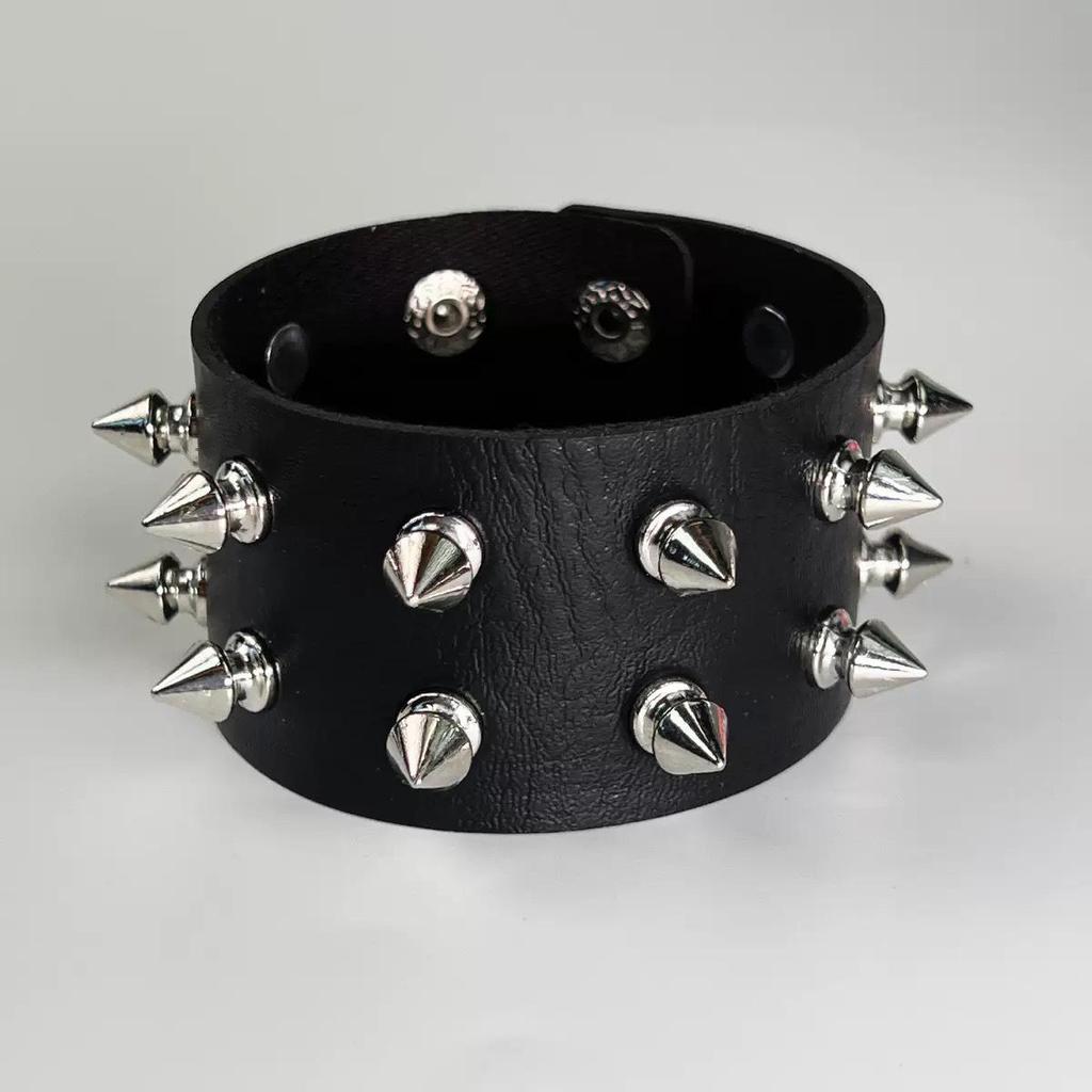 Мужской Панк-Рок Шипованный Заклепками Многослойный Браслет-Браслет из Искусственной Кожи