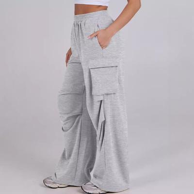 Женские брюки-карго с эластичной талией, средней посадки, прямые, широкие, со множеством карманов, однотонные повседневные брюки для бега, свободные брюки для отдыха