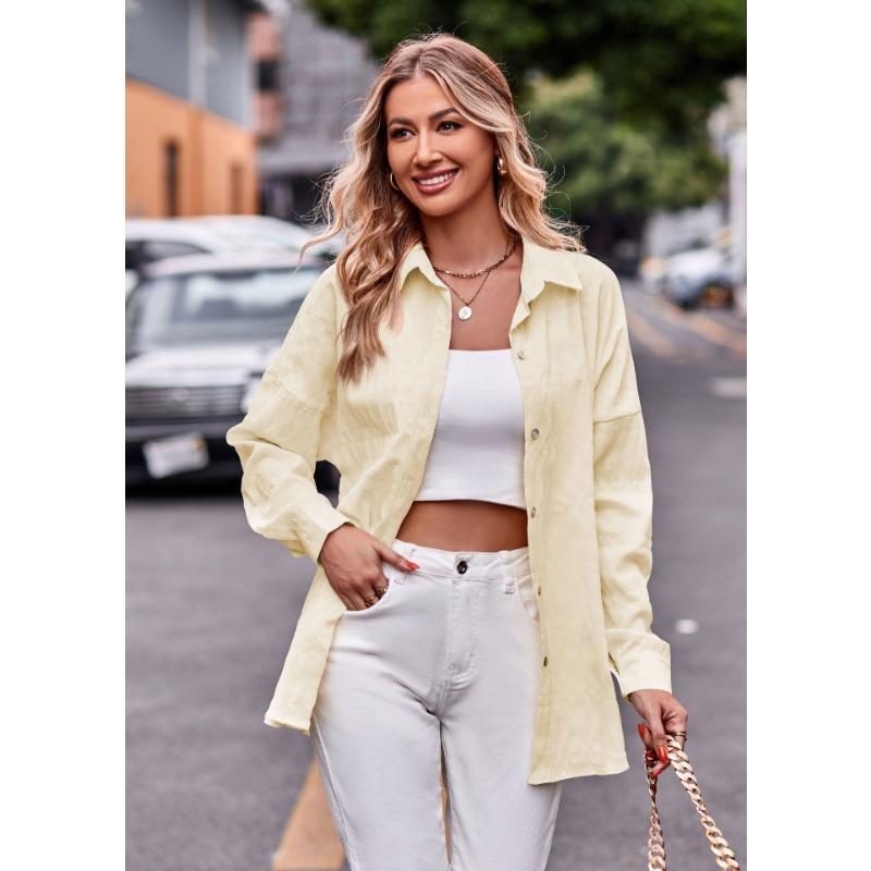 Spring and Autumn Women's Casual Fashion Bubble Check Loose Plaid Shirt Top