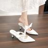 Версия из овчины, Nai White высокого класса! Атласные туфли-лодочки с острым носком Muller, женские туфли на шпильке, летние полушлепанцы