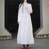 Women Vintage Dress O-Neck Long Sleeve Solid Color Autumn Casual Soft Long Dress