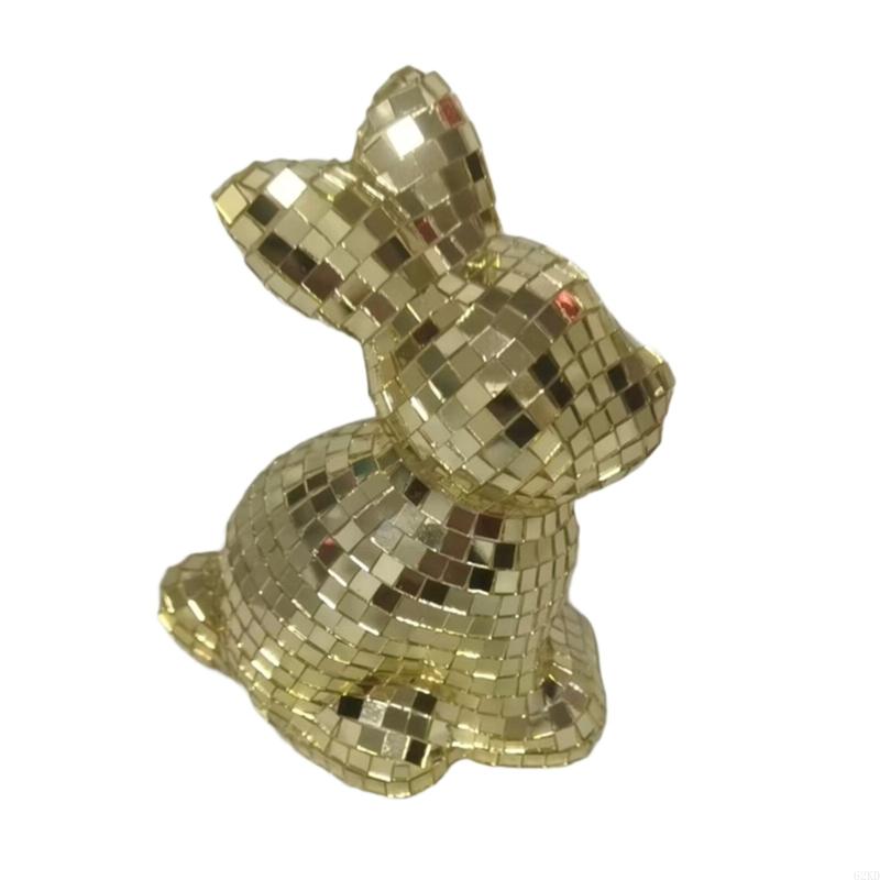 62KD Mirror Finished Disco Rabbit Sculpture Easter Home Decoration Animal Figurine