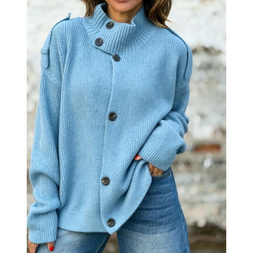 Fall Winter New Women's High Neck Button Down Knit Cardigan Sweater Coat Fashion Knitwear For European American Crossborder