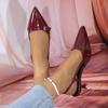2024 Новые модные однотонные летние французские лакированные босоножки с острым носом на среднем каблуке для женщин на шпильках в стиле ретро