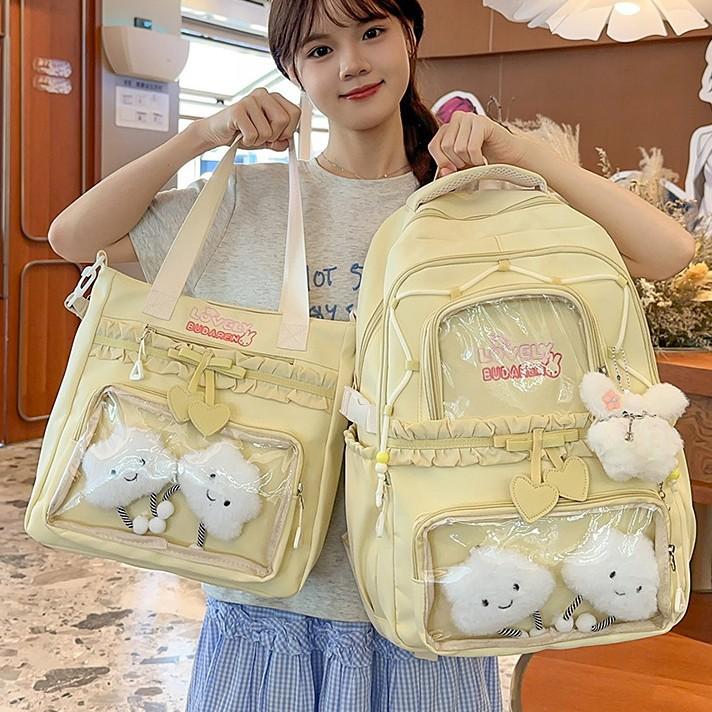 Школьная сумка в стиле Schoolbagins высокая стоимость студенческая школьная сумка женская корейский студенческий стиль двухсекционный рюкзак балетный стиль кружевная косметичка