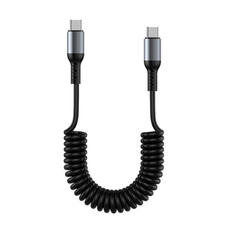 Пружинный скрученный кабель для передачи данных USB Type C Телескопический зарядный провод Регулируемая длина до 1,5 м Поддержка зарядки 6A