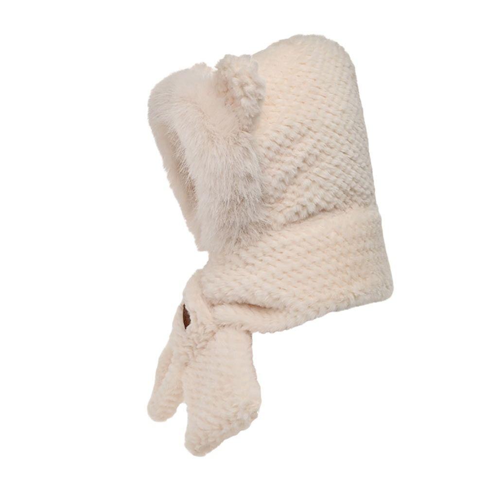 Plush Beanie Hat Scarf Thickening Neck Warmer Winter Ear Protection Cap for Women