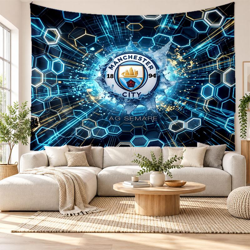 Manchester City Wall Tapestry, Soft Fabric Wall Hanging, Decorative Backdrop For Bedroom Home Wall Art