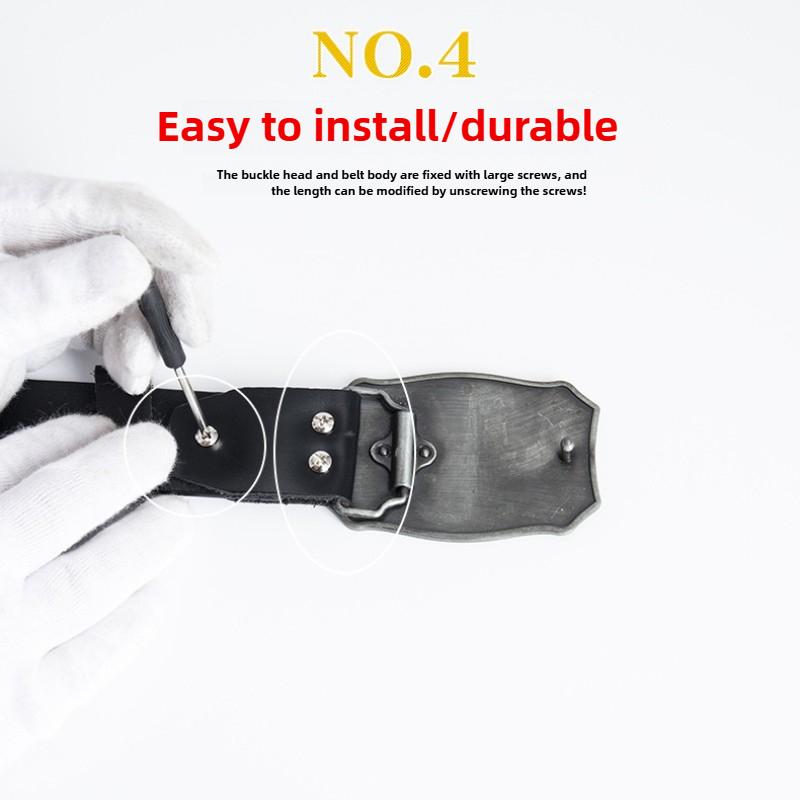 Whole Cowhide Retro Men's Belt Letter L Gold and Silver Two-color Oval Buckle Belt Men