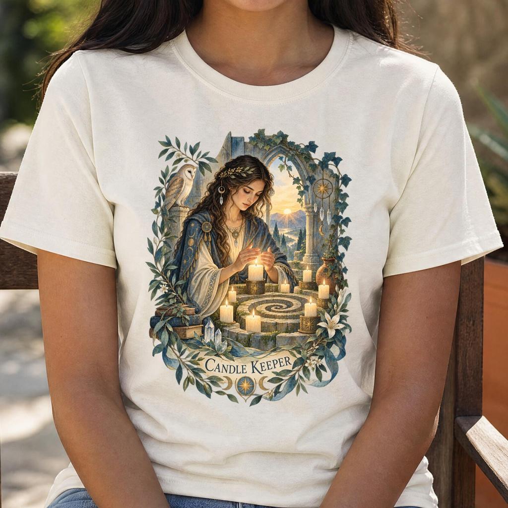 Tarot Candle Keeper Shirt - Front or Back Print - Original Mystic Archetypes Gift