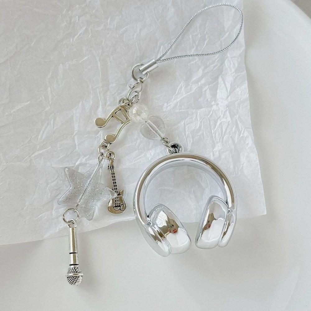 Mini Headset Cellphone Decoration Beads Beaded Phone Chain Black Wing Cross Charms Y2K Style