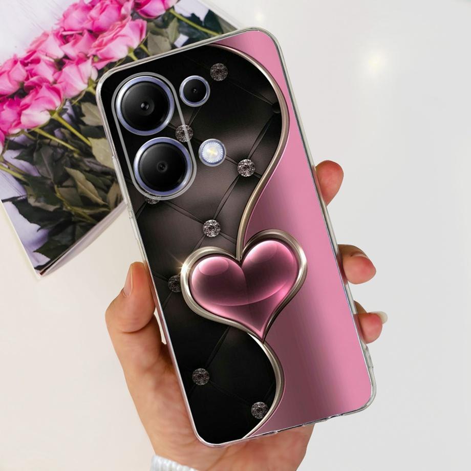 For Xiaomi Poco M6 Pro 4G Capa Case Transparent Soft TPU Slim Bumper Shell Love Heart Cute Cat Coque For Redmi Note 13 Pro 4G