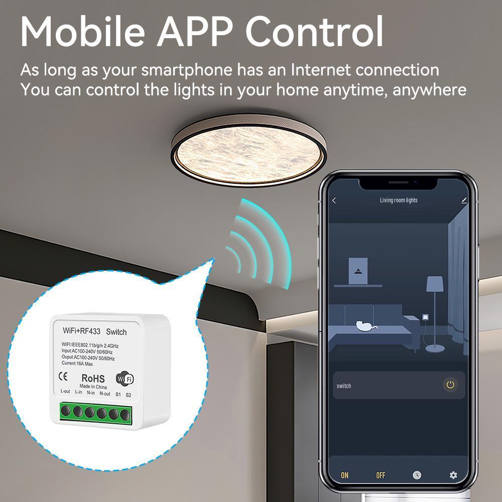 Компактный Умный Переключатель WiFi + RF433: Встраиваемый таймер-выключатель Tuya с голосовым управлением