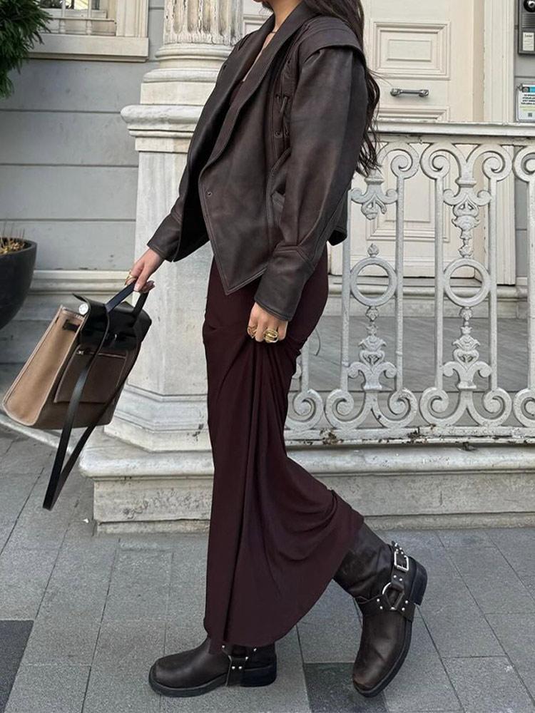 Модная кожаная женская короткая куртка с поясом, отложным воротником, длинным рукавом, мотоциклетное пальто, женская зимняя теплая уличная верхняя одежда