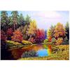 Алмазная картина Осенний пруд Круглая алмазная картина Натуральный алмаз Вышивка Пейзаж Горный хрусталь