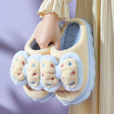 Модные хлопковые туфли для женщин с бантом, осенне-зимние, теплые, нескользящие, для дома, для девочек, контрастных цветов, милые, удобные, пушистые хлопковые тапочки