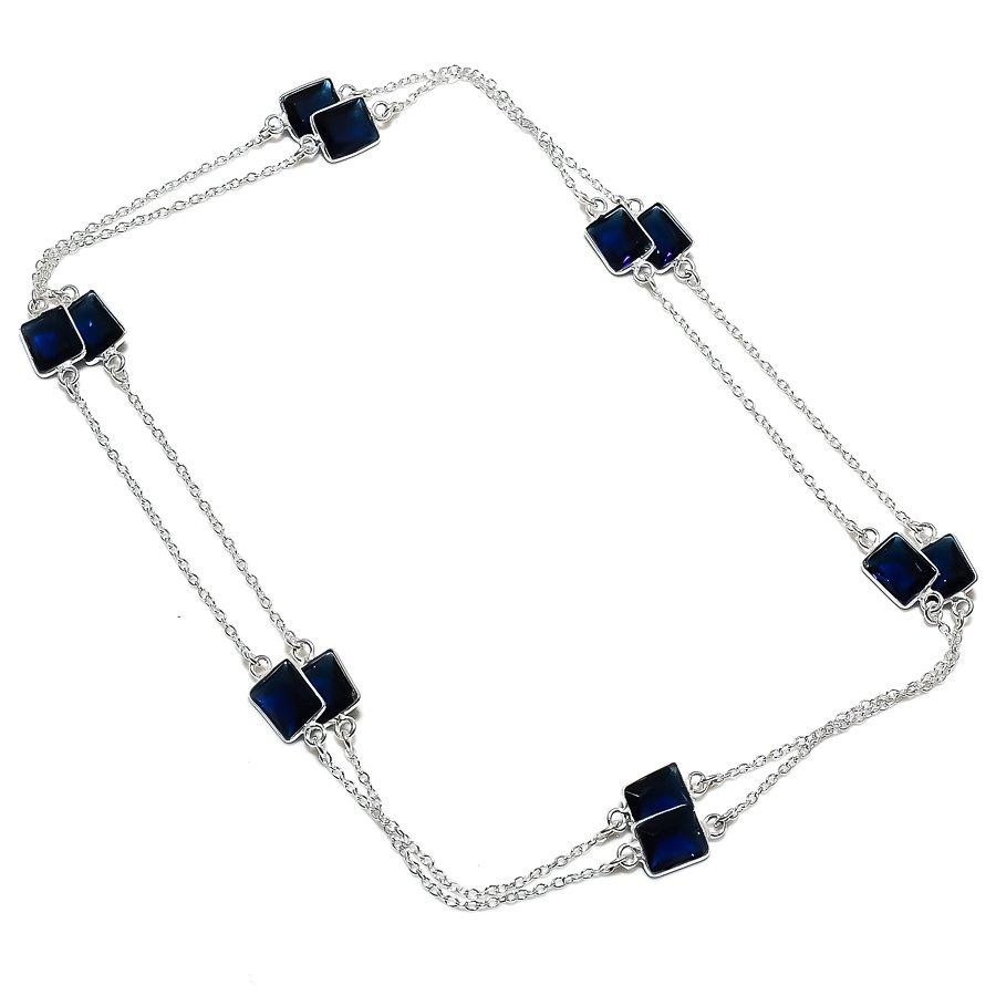 London Blue Topaz Handmade 925 Sterling Silver Gift Jewelry Necklace 36" D9R78