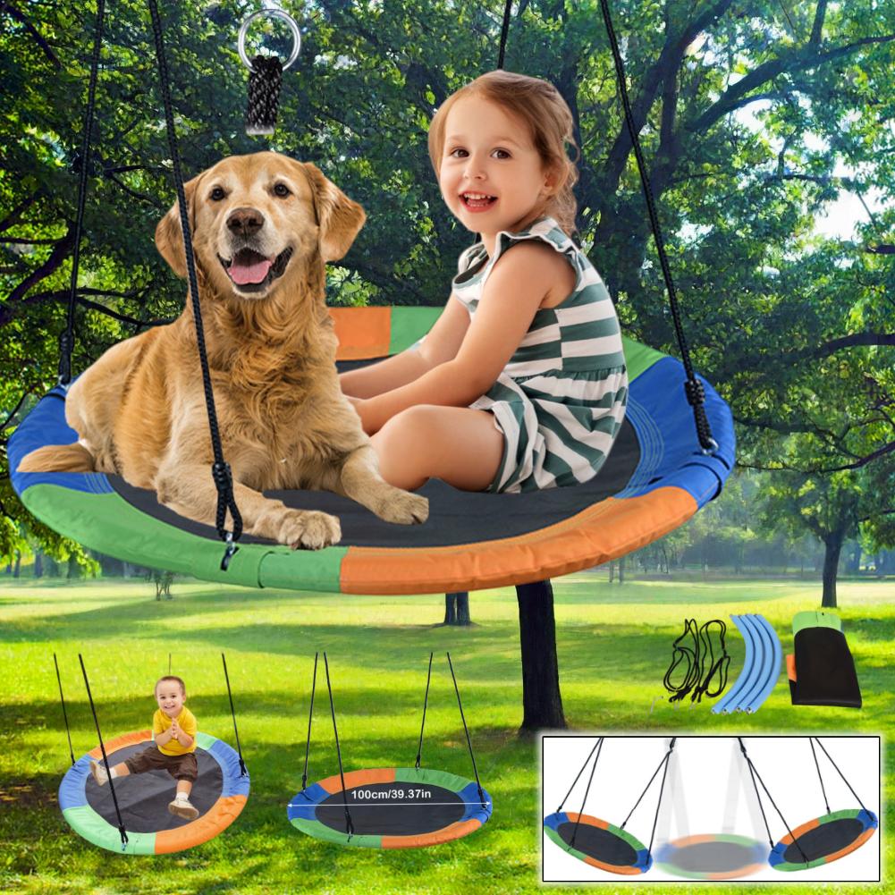 Tree Swing 300KG Weight Capacity Flying Swing with Adjustable Ropes Flying Saucer Round 2 Tree Hanging Straps Swing Play Set for