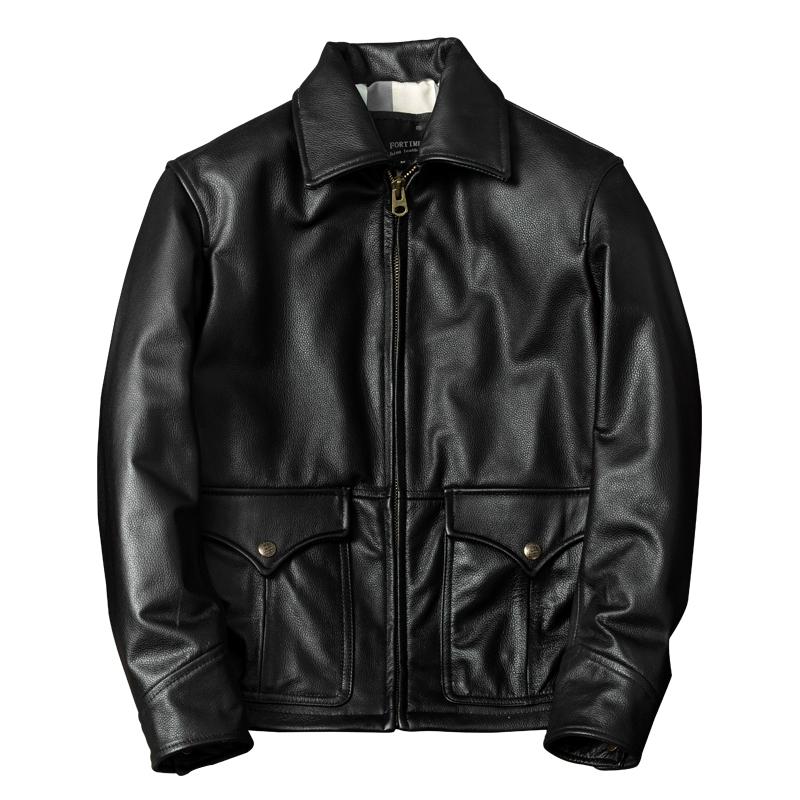 Куртка из натуральной кожи мужская приталенная из коровьей кожи байкерская куртка стильный лацкан весенне-осенняя верхняя одежда