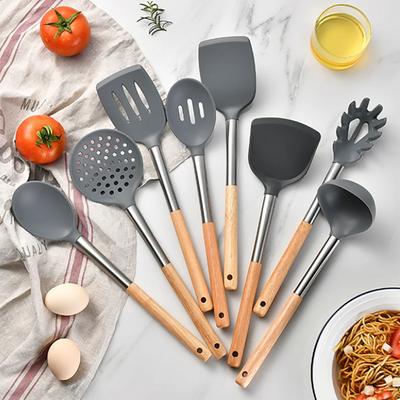 Силиконовые кухонные принадлежности Лопатка Лопатка для супа Кулинарный инструмент Антипригарное покрытие Деревянная ручка Кухонные гаджеты Венчики Кухонная утварь