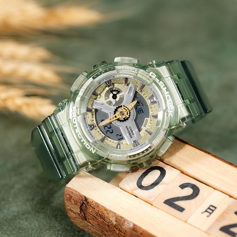 Casio Серия с двойным дисплеем LCD/Стрелочным Модные спортивные часы Двойной дисплей Водонепроницаемые Ледяной кристалл Зеленый Кварцевый механизм Ремешок из смолы GMA-S110GS-3APR