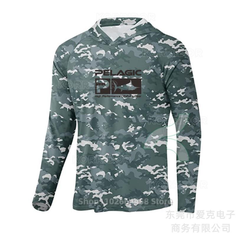 Mens Quick-Dry Hooded Long Sleeve Fishing Shirt UV Protection Outdoor Sportswear Summer Cycling Water Activities