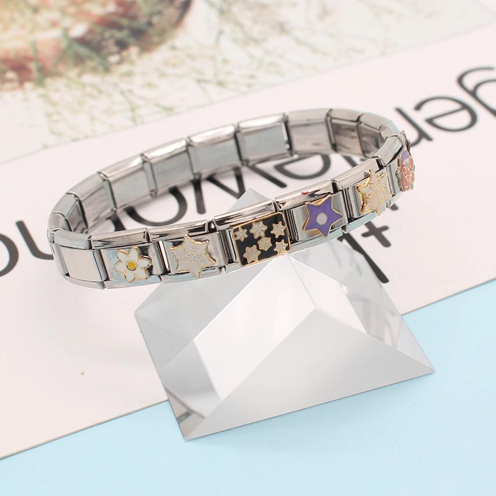 New 9mm Width Daisy Flower Star Snowflake Cherry DIY Italian Charm Bracelet Stainless Steel Jewelry Making DJ097