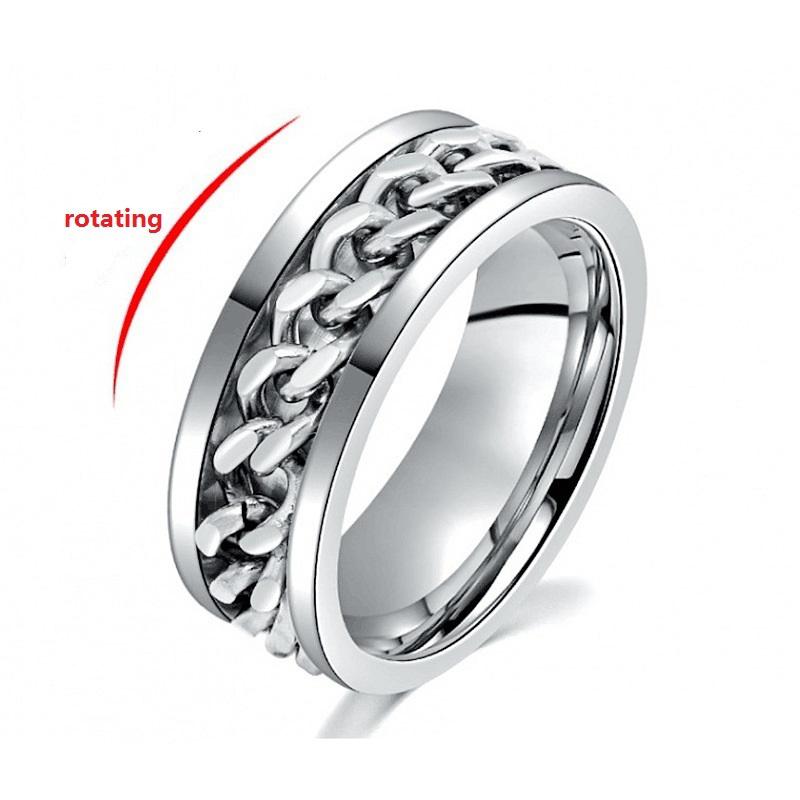 Cool Roman Numerals Rotating Stainless Steel Chain Multifunction Anti Stress Ring for Men Women Anxiety Relief Jewelry Punk Gift