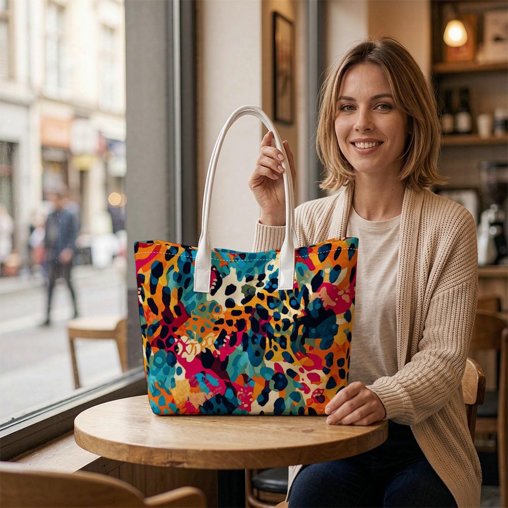 Colorful Leopard Print Tote Bag Casual Portable Daily Shoulder Bag Fashion Large Capacity Handbag