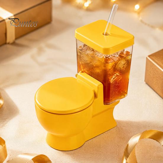 Interesting Conversation Starter Toilet Shaped Ramen Bowl Set, Built-in Drink Cup And Straw Creative Soup Serving Dish Instant Noodle Bowl,