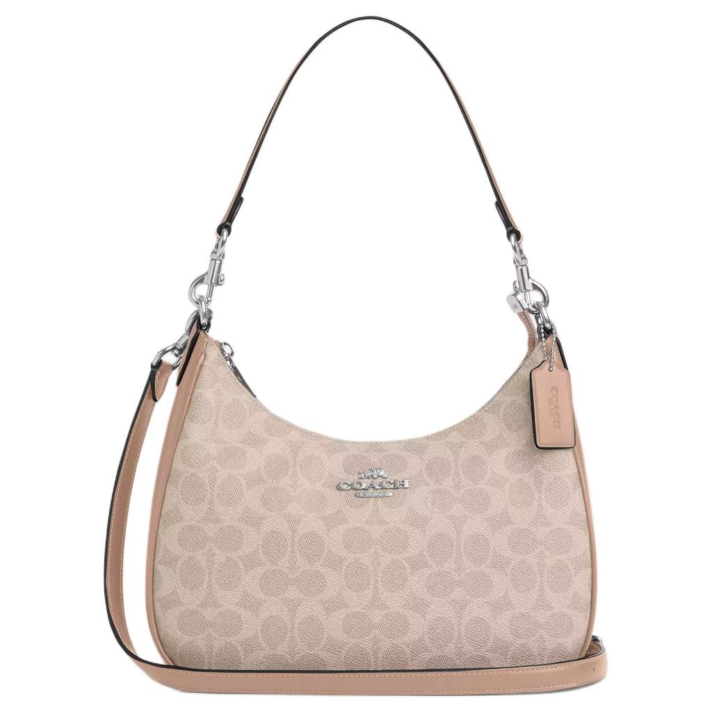 Coach Teri 29 Логотип Застежка-молния Покрытие из холста Сумка-тоут Через плечо На плечо Большая женская сумка Бежевый CV940-SVPWH