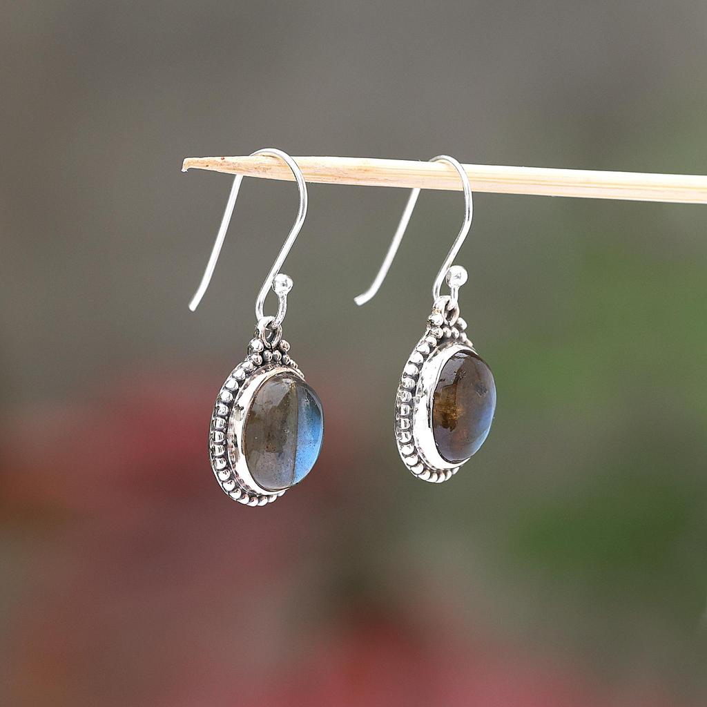 Серьги с натуральным лабрадоритом, драгоценным камнем, 925 пробы, ювелирные изделия ручной работы, висячие серьги