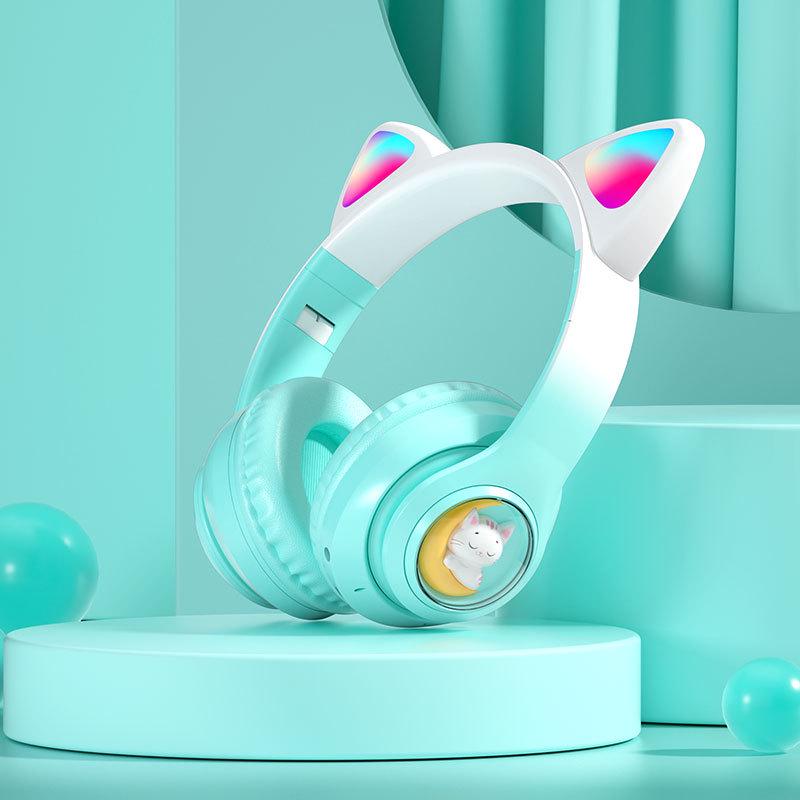 Трансграничные капсулы для питомцев Кошачьи ушки Bluetooth-наушники: Светящийся и градиентный дизайн