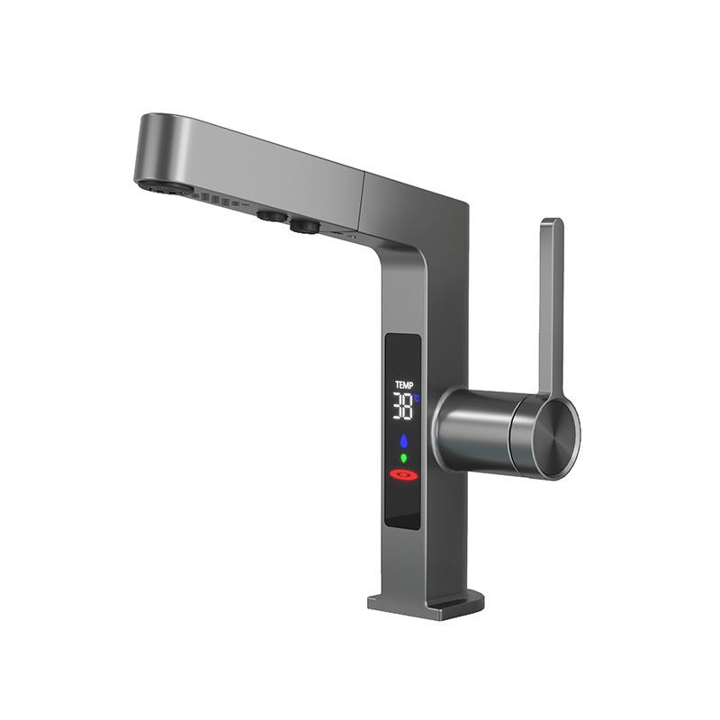 Смеситель для раковины с цифровым дисплеем, 2 режима, выдвижной распылитель горячей и холодной воды, смеситель для раковины, смеситель для мытья для ванной комнаты