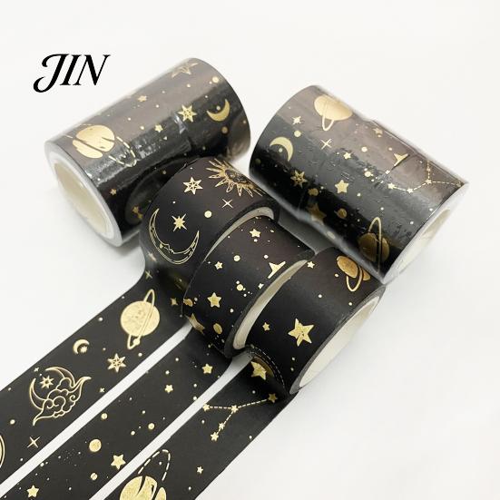 Adhesive Washi Tape 3 Rolls Golden Foil Tape, Retro Plaid Leaf Pattern Decorative Planner Masking for DIY Crafts, Journal, Planner, Scrapbooking